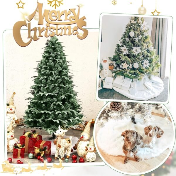 White Tree Skirt 48 Inch Large Faux Fur Tree Skirts Plush Holiday Christmas Tree Decorations for Xmas Ornaments Winter Indoor Party Decor - Image 4