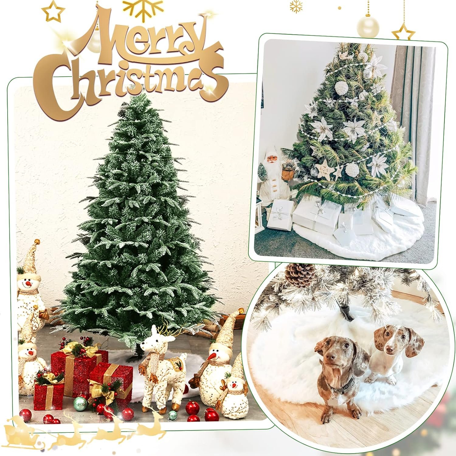 White Tree Skirt 48 Inch Large Faux Fur Tree Skirts Plush Holiday Christmas Tree Decorations for Xmas Ornaments Winter Indoor Party Decor - Image 4