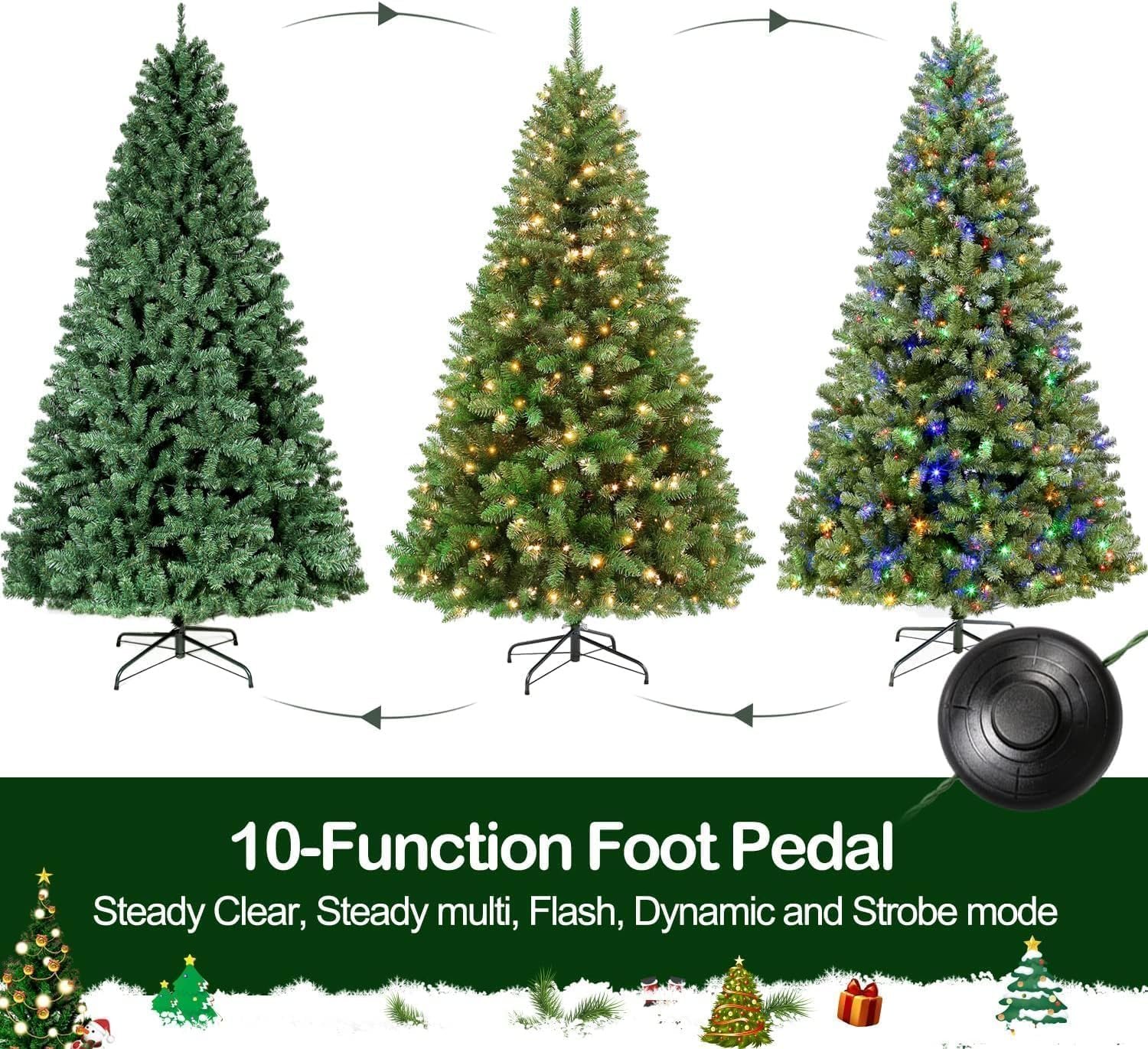 Hykolity 6.5 ft Prelit Christmas Tree, Holiday Decoration w/ 350 Color Changing LED Lights, 1100 Branch Tips, Metal Stand and Hinged Branches, 10 Color Modes - Image 6