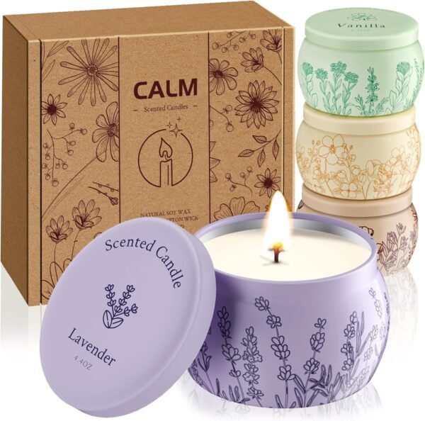 WarmEmbrace Scented Candles, 17.6oz Christmas Candles Presents for Mom Women Men, Candle Set, 120H Burning, Soy Candles for Home Scented, Lavender | Vanilla | Rose & Sandalwood | Jasmine - 4 Pack - Image 2