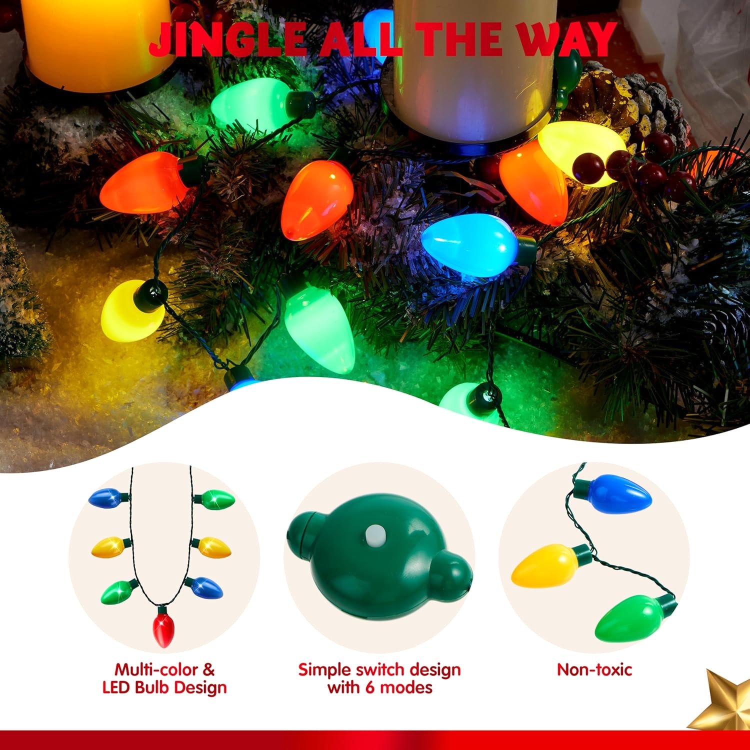 JOYIN 6 Packs Christmas LED Light Up Bulb Necklaces 9 Bulbs LED Necklace Holiday Necklace Xmas Costume Accessories for Christmas Party Favor Party Supply - Image 4