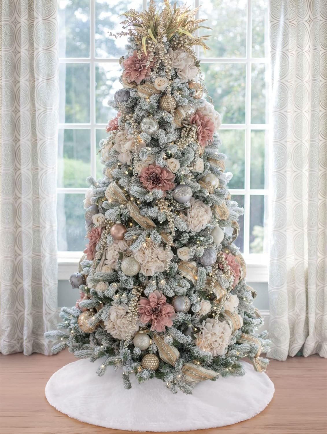 White Tree Skirt 48 Inch Large Faux Fur Tree Skirts Plush Holiday Christmas Tree Decorations for Xmas Ornaments Winter Indoor Party Decor - Image 7