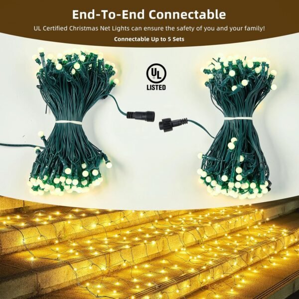Led Net Lights Christmas Lights Outdoor Christmas Net Lighting with 121Led Mini Globe Lights 5ftx5ft, Outdoor Indoor Fairy Mesh Net Lights for Christmas Trees, Bushes, Shrubs Decorations(WarmWhite) - Image 4