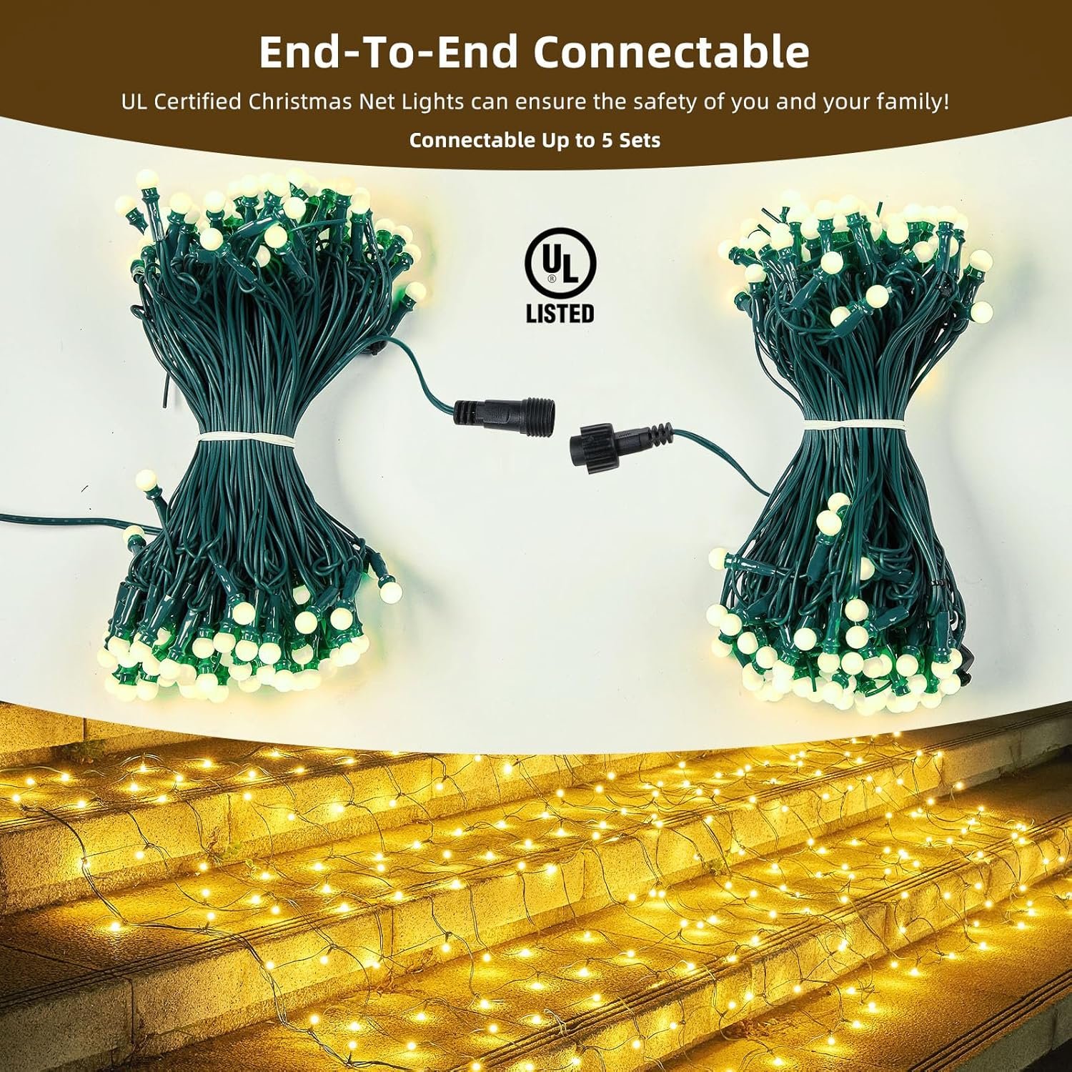 Led Net Lights Christmas Lights Outdoor Christmas Net Lighting with 121Led Mini Globe Lights 5ftx5ft, Outdoor Indoor Fairy Mesh Net Lights for Christmas Trees, Bushes, Shrubs Decorations(WarmWhite) - Image 4