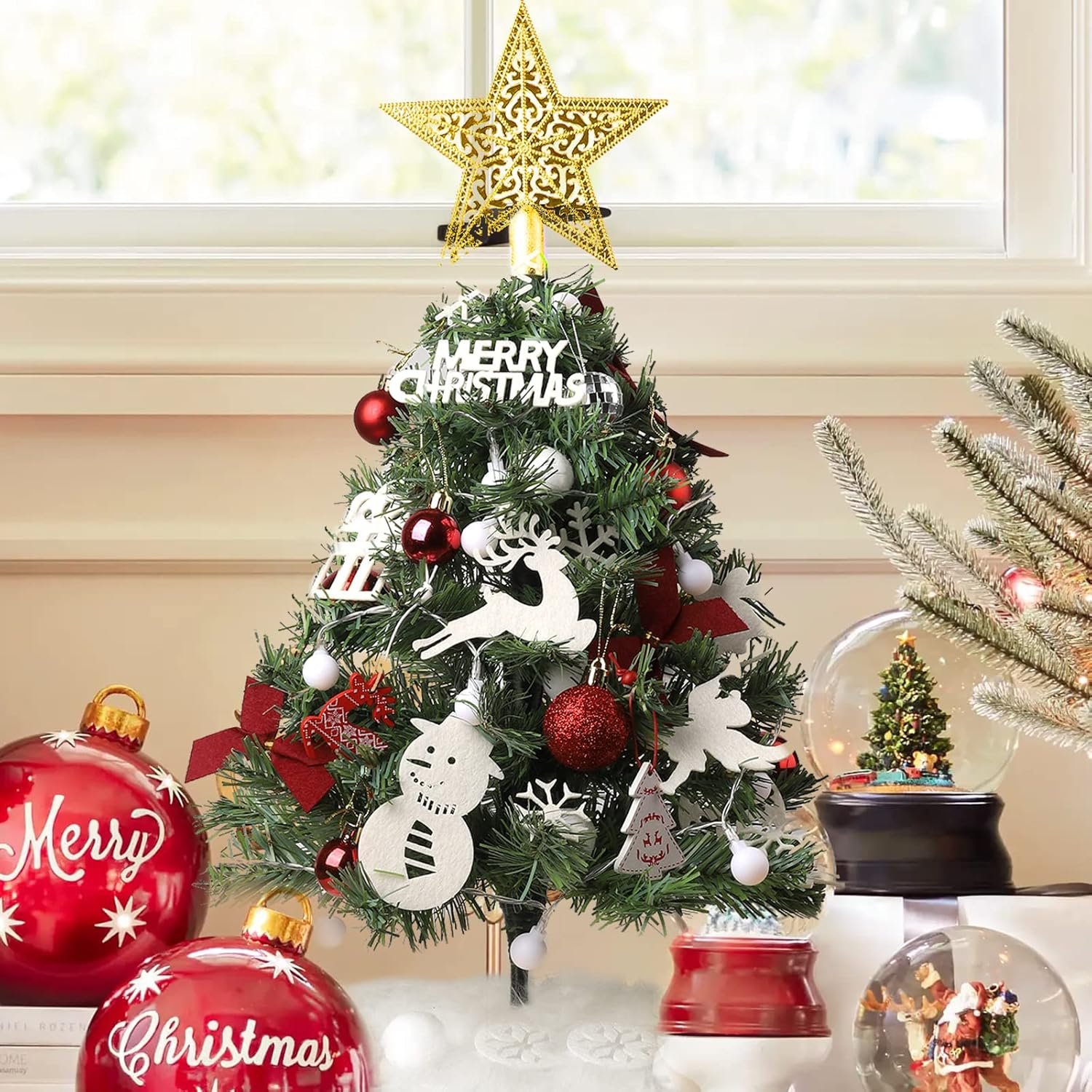 2ft Mini Tabletop Christmas Tree, Artificial Small Christmas Tree with Battery Operated Lights, Ornaments and Storage Bag, Mini Xmas Tree for Christmas Home Decorations - Image 8