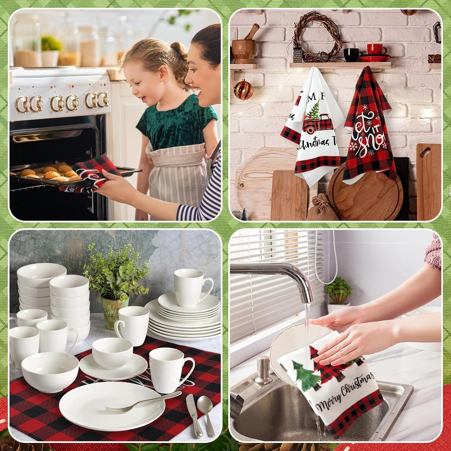 4 Pack Christmas Kitchen Towels, Buffalo Plaid Truck Trees Christmas Dish Towels, 18x26 Inch Farmhouse Christmas Hand Towels for Kitchen Winter Holiday Christmas Decorations - Image 7
