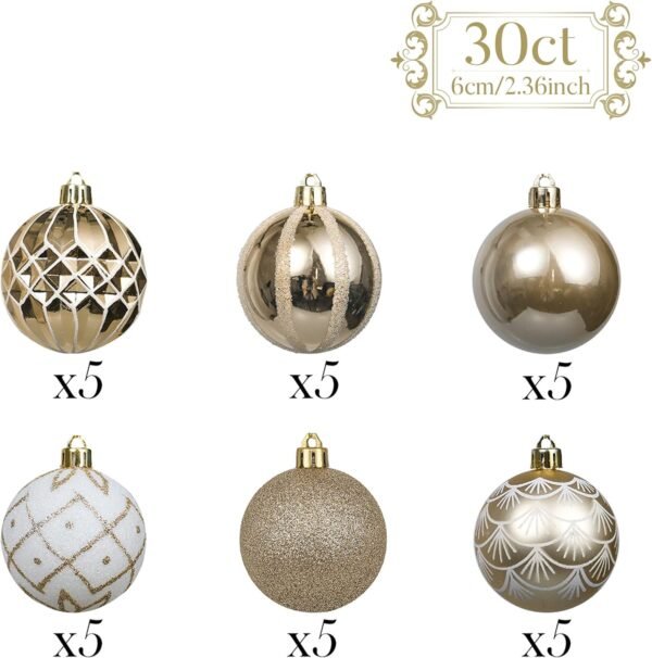 Valery Madelyn Christmas Ornaments Set, 30ct White and Gold Shatterproof Christmas Tree Decorations Ball Ornaments Bulk, 2.36 Inches Elegant Hanging Ornaments for Xmas Trees Holiday Decor - Image 4
