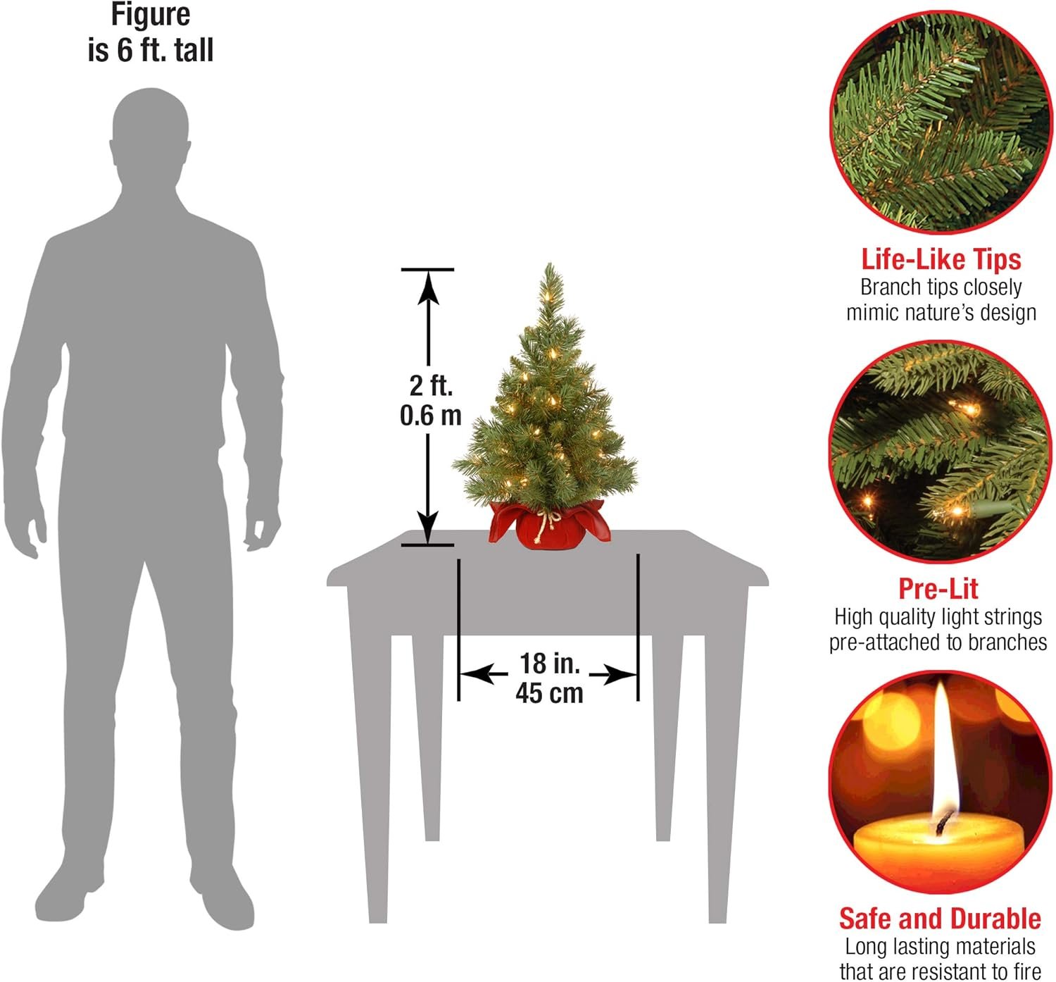 National Tree Company Pre-lit Artificial Mini Christmas Tree | Includes Small Lights and Cloth Bag Base | Majestic Fir - 2 ft - Image 4