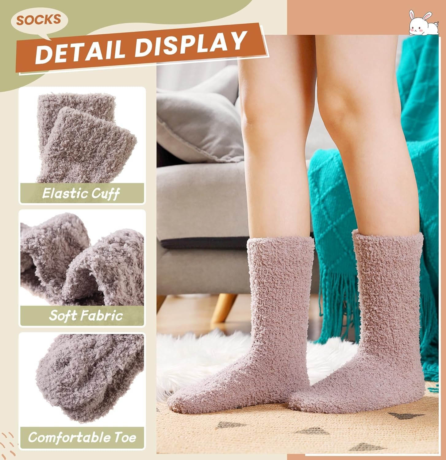 Velice Womens Fuzzy Socks Soft Cozy Fluffy Slipper Socks Winter Warm Plush Sleeping Christmas Socks 5 Pairs - Image 5