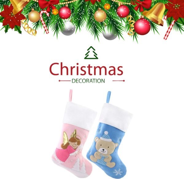 WEWILL 18'' Personalized Christmas Stockings Pink Angel with Embroidery Technology Xmas Holiday Gifts for Family Kids - Image 6