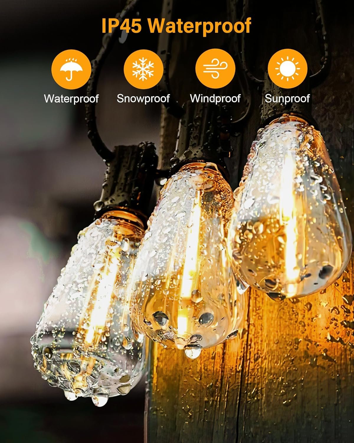 Outdoor String Lights Waterproof, 25 Feet Patio Lights with 13 ST38 Edison Bulbs(1 Sqare), Outside Hanging Decorative Lights for Porch, Blacony, Backyard, Bistro, Garden, 2700K - Image 4