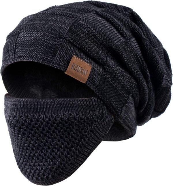 REDESS Beanie Hat for Men and Women Winter Warm Hats Knit Slouchy Thick Skull Cap with Face Cover - Image 2