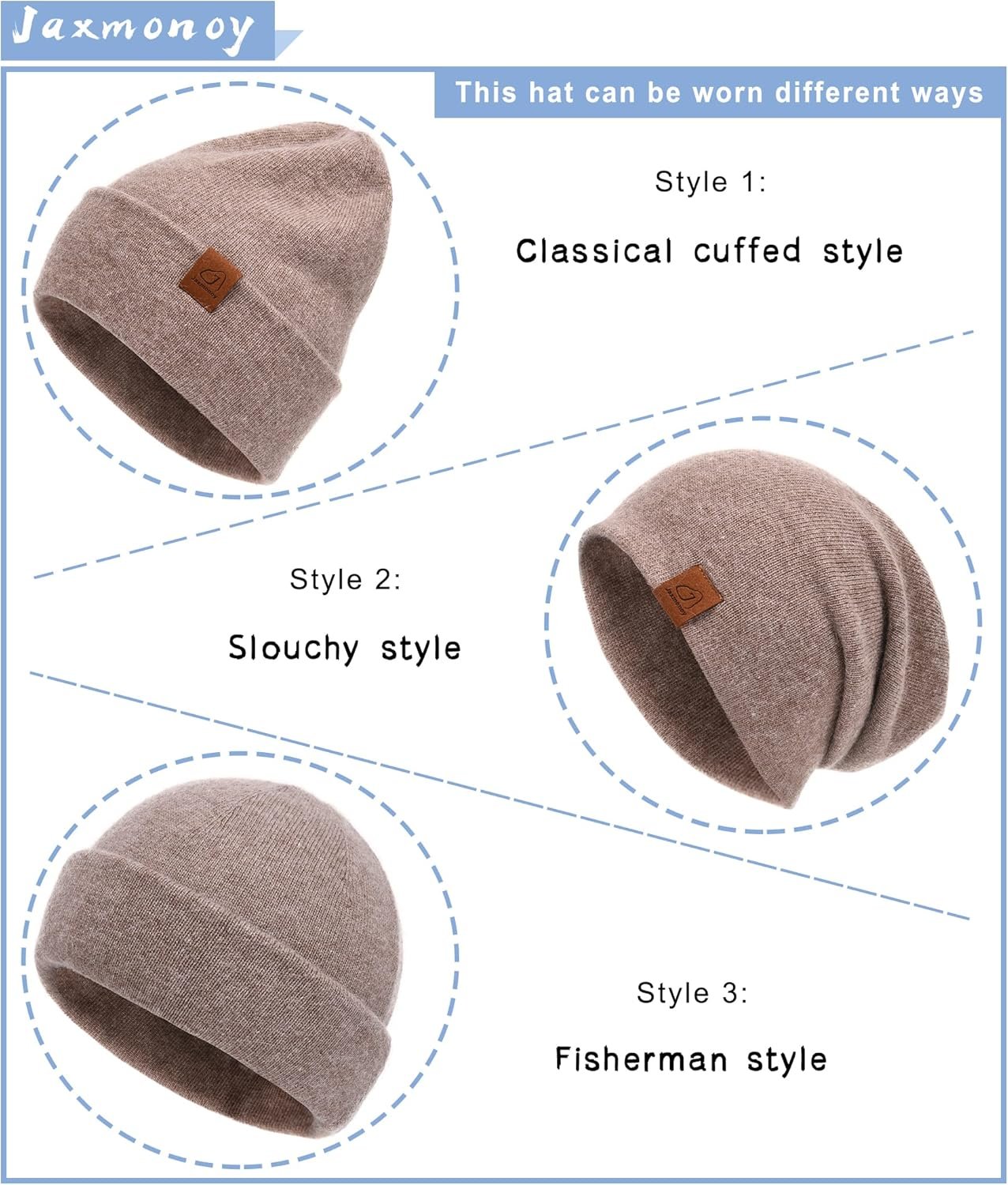 jaxmonoy Wool Cashmere Slouchy Knit Beanies Winter Hats for Women Soft Warm Double Layer Reversible Slouch Skull Beanie Cap - Image 9