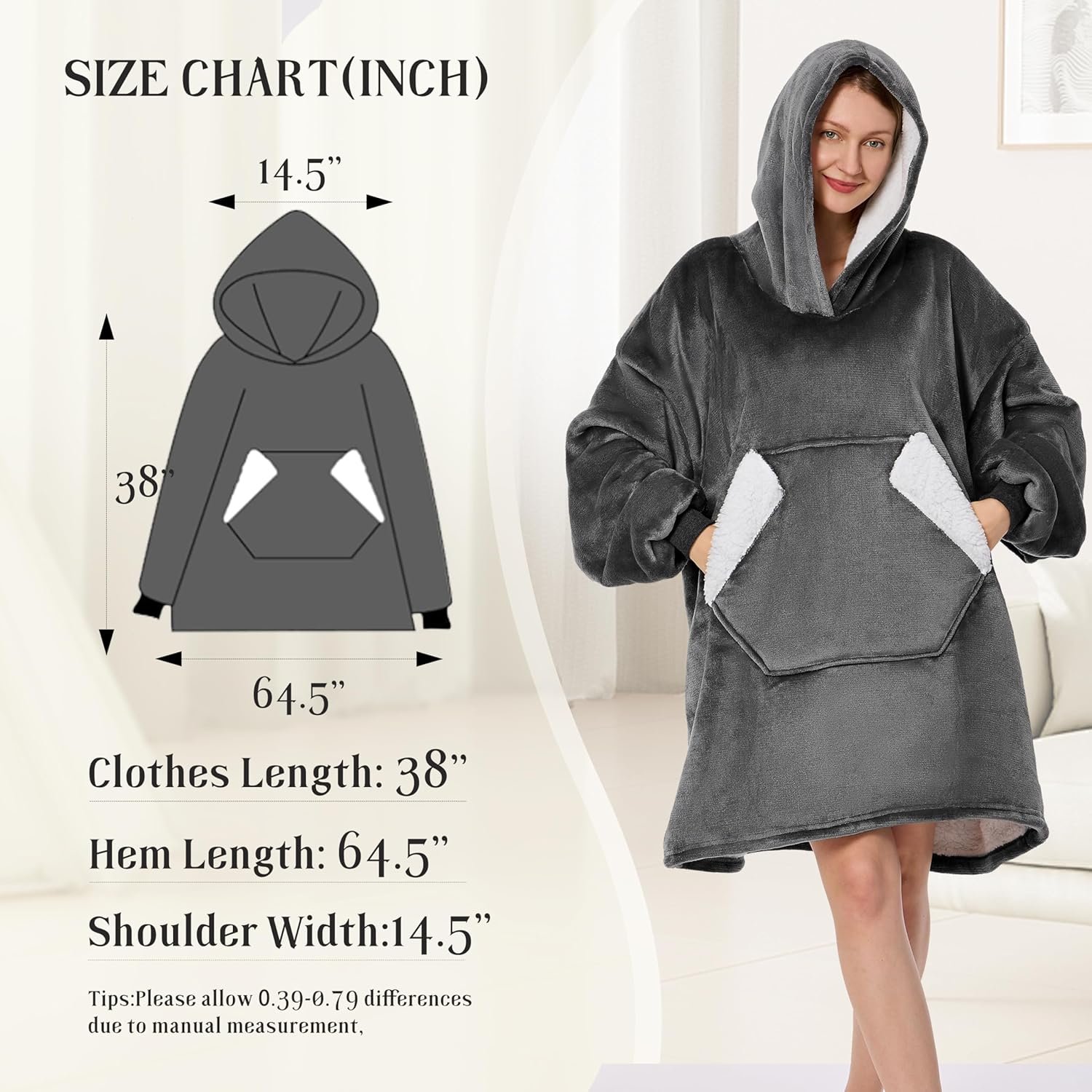 Ramees Wearable Blanket Hoodie, Oversized Sherpa Fleece Sweatshirt Blanket with Sleeves and Pockets - Image 7