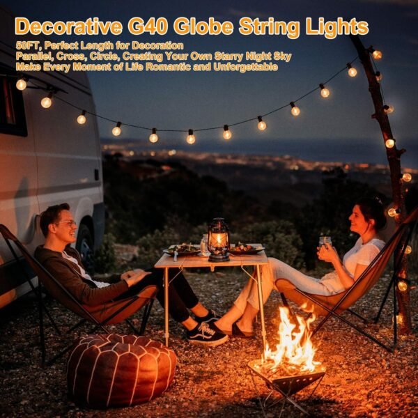 100ft 2-Pack Outdoor G40 LED Globe String Lights Dimmable Waterproof Shatterproof Light Strings with 52 Bulbs Connectable Commercial Hanging Lights for Christmas Patio House Backyard Balcony Party - Image 7