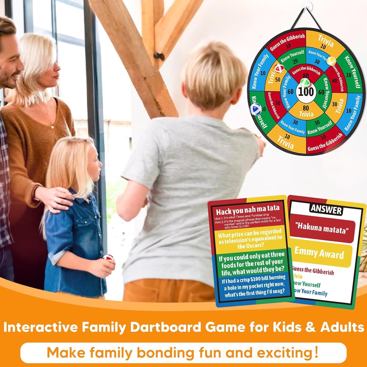 Garybank Conversation Dart Board Games for Kids Family, 56 Trivia Cards W/ 200+ Questions, Christmas Games Ideas for Kid, Teens & Adults, Strengthen Family Bonds & Have Fun Activities - Image 5