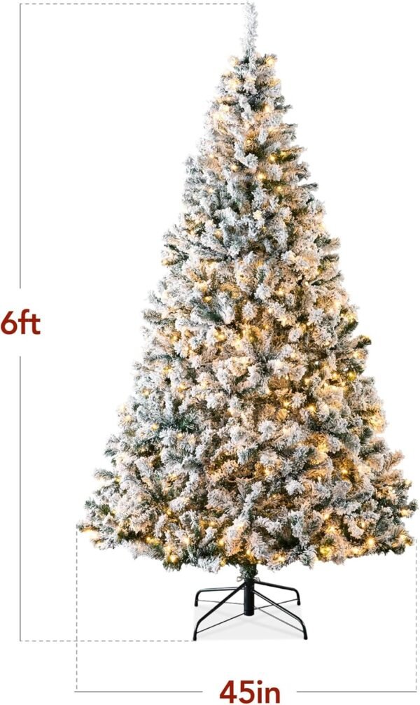 Best Choice Products Pre-Lit Artificial Christmas Tree, 6ft Snow Flocked Design Pine Tree, Full Appearance Snowy w/Easy Assembly, Metal Stand - Image 9