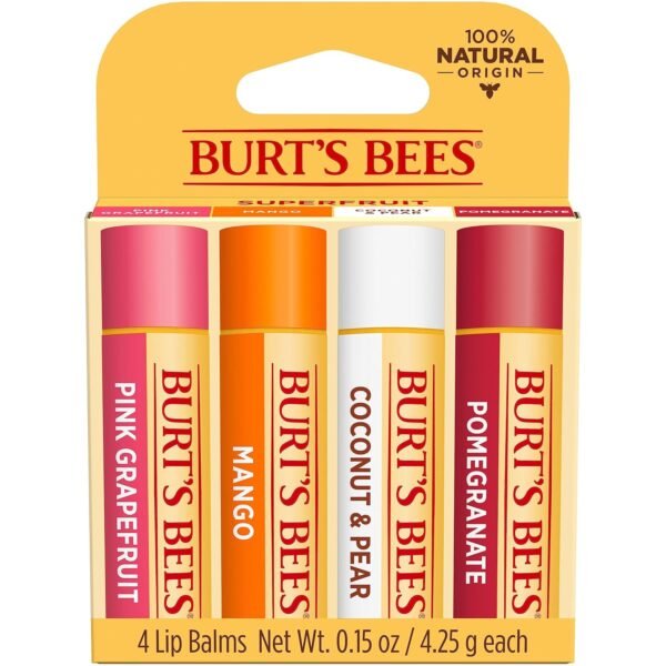 Burt's Bees Lip Balm Stocking Stuffers, Moisturizing Lip Care Christmas Gifts, SuperFruit - Pomegranate, Coconut & Pear, Mango, Pink Grapefruit, Natural Origin Treatment (4-Pack) - Image 12