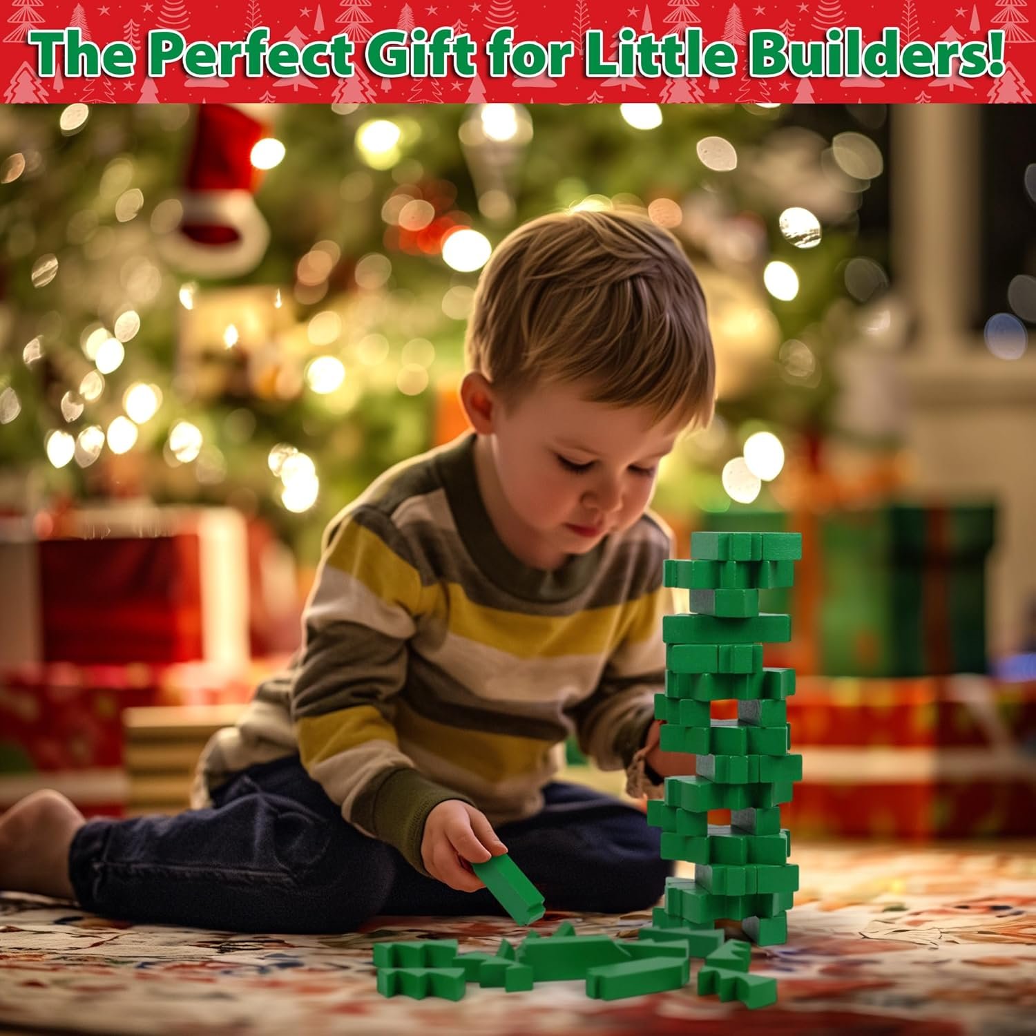Funwares Wooden Blocks Stacking Game, Tumbling Tower and Balance Game, Family & Party Fun, Game for Kids and Adults, Ages 6+, Santa’s Christmas Tree Stack-Up, Christmas Tree Wood Blocks Stacking Game - Image 6