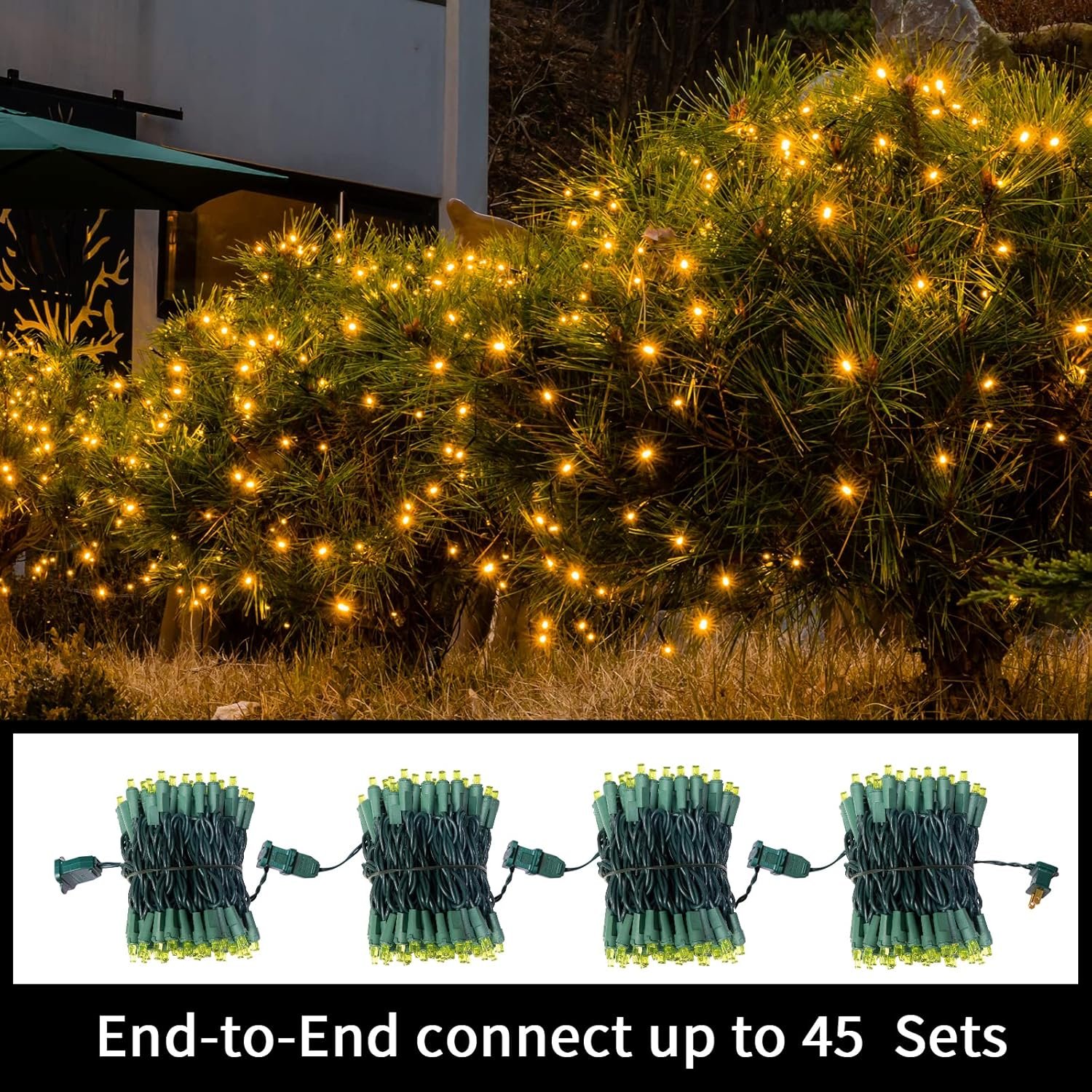 Yellow Wide Angle LED String Lights, 64.8 Ft 300 Count, Pack of 3 Strands 21.9 Ft 100 Lights UL Certified Commercial Grade Green Wire 5mm Holiday String Light - Image 7