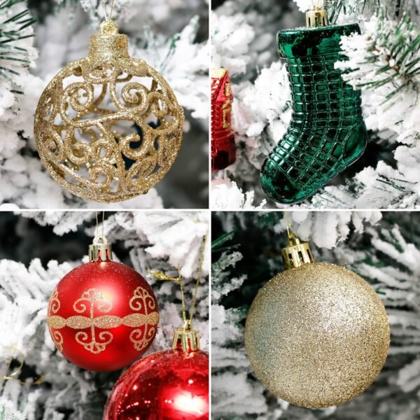 Christmas Tree Ornament, 132pcs Christmas Tree Decoration Set Red Green Gold Christmas Ball Shatterproof Hanging Tree Ornament Assortment Set - Image 7