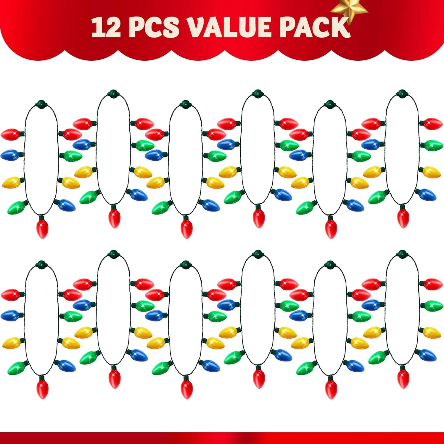 JOYIN 6 Packs Christmas LED Light Up Bulb Necklaces 9 Bulbs LED Necklace Holiday Necklace Xmas Costume Accessories for Christmas Party Favor Party Supply - Image 3