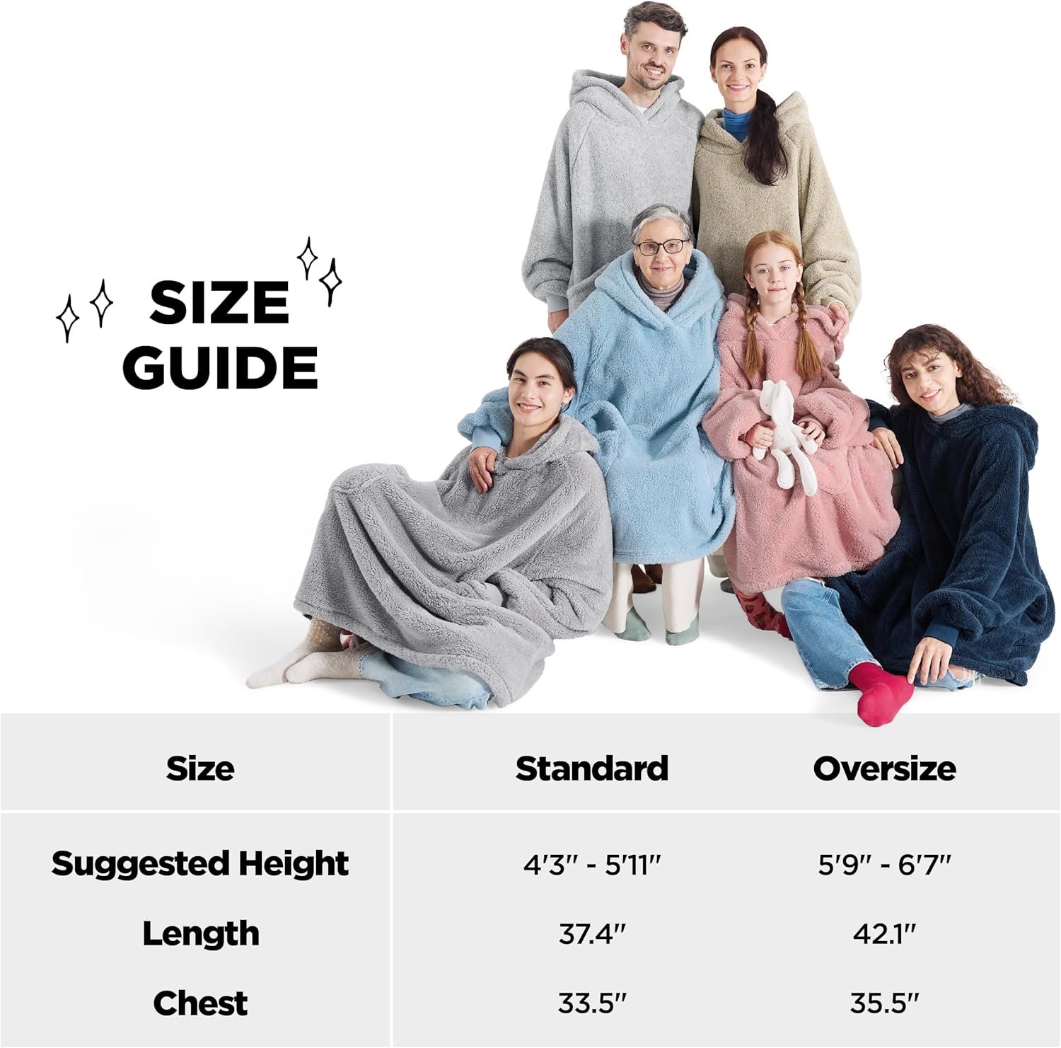 Bedsure Wearable Blanket Hoodie Gifts for Women - Cozy Sherpa Hoodie Blanket for Adult Men, Warm Hooded Blanket Sweatshirt, Grey - Image 6