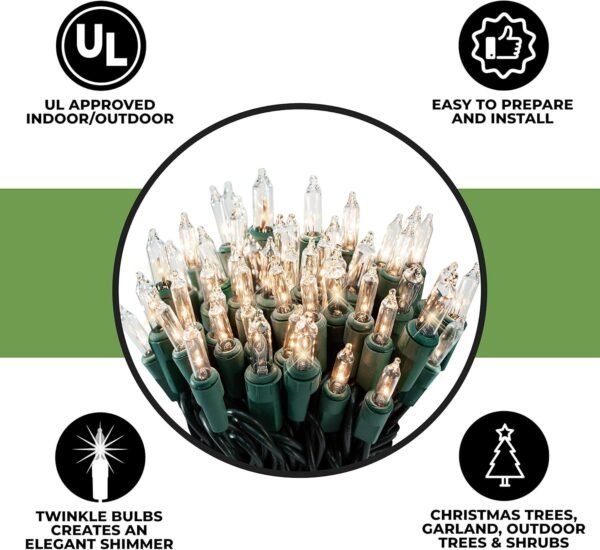 612 Vermont 100 Clear Christmas Lights, 12 Lights Twinkle, Indoor and Outdoor Use, Connect up to 4 Sets, Lighted Length 20.6', Total Length 21.8' - Image 5
