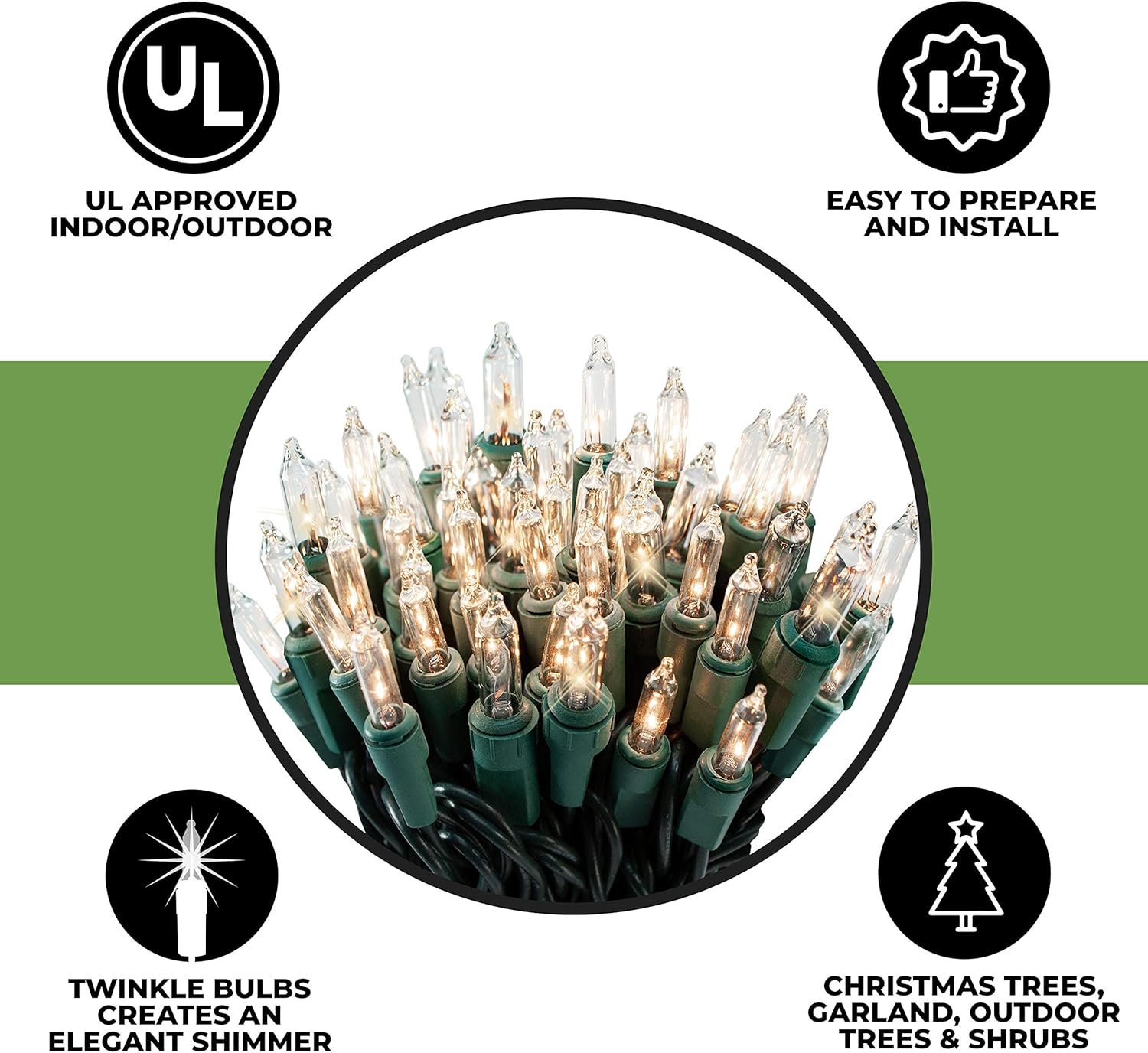 612 Vermont 100 Clear Christmas Lights, 12 Lights Twinkle, Indoor and Outdoor Use, Connect up to 4 Sets, Lighted Length 20.6', Total Length 21.8' - Image 5