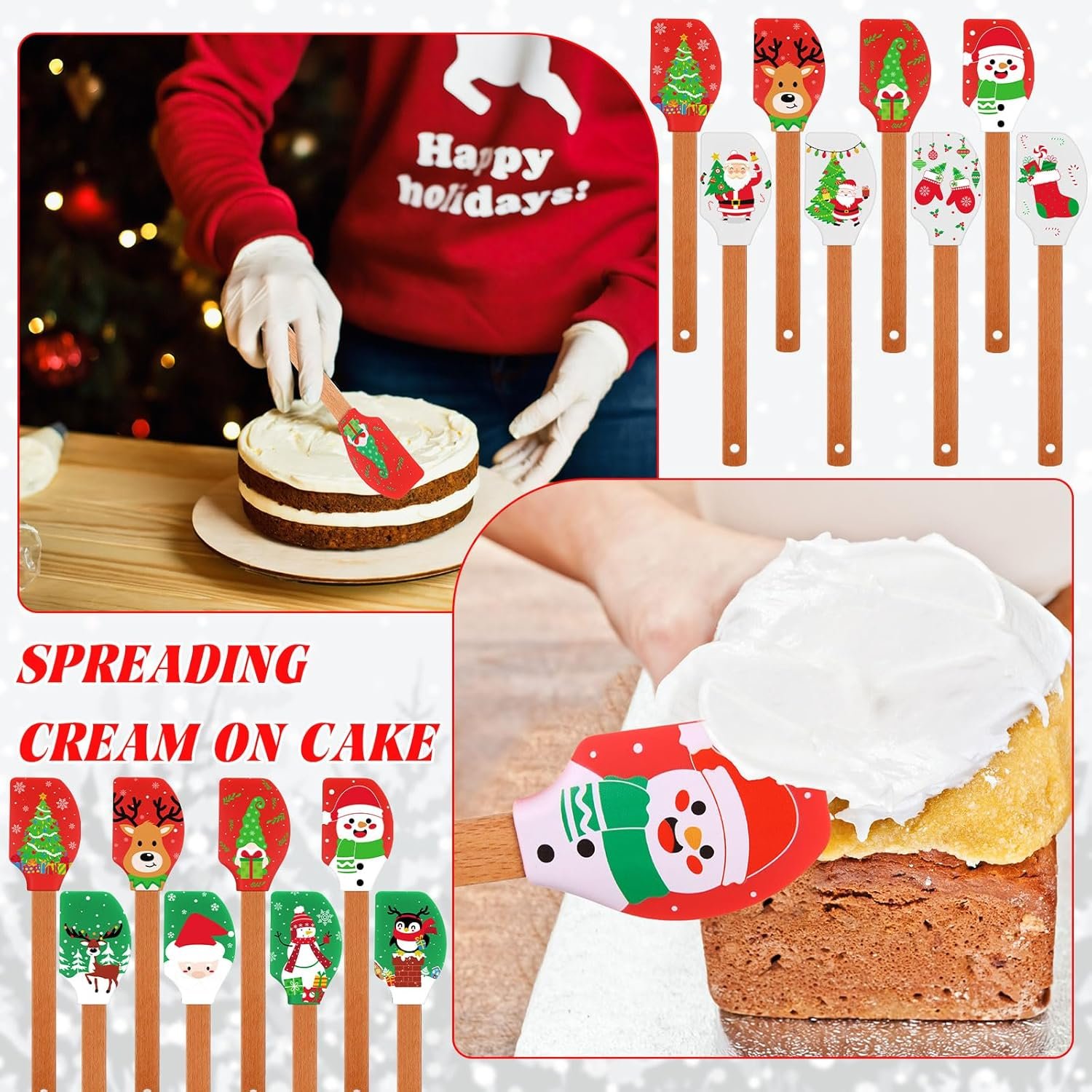 24 Set Christmas Silicone Spatula with Greeting Card Christmas Cake Spatula Xmas Baking Cooking Gift Heat Resistant Scraper with Wood Handle Santa Claus Reindeer Snowman Gingerbread Spatula - Image 5