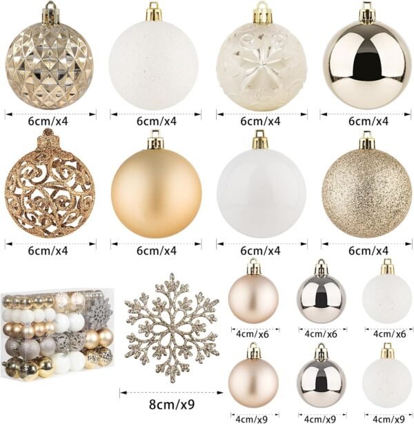 SY CRAFT 86 Pieces of Assorted Shatterproof Christmas Ball Snowflake Ornaments Seasonal Decorative Hanging Ornament Set with Hand-held Gift Package for Xmas Tree Decorations (86PCS, Champaign Gold) - Image 4