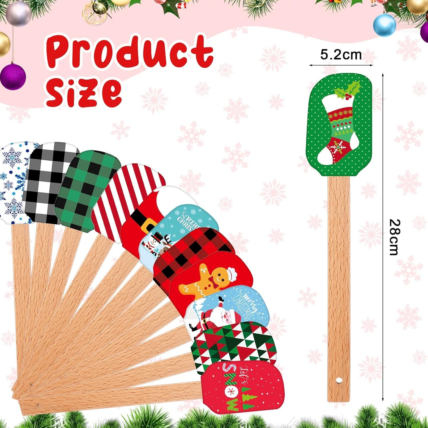 Tioncy 25 Pieces Christmas Silicone Spatulas Kit Christmas Xmas Pattern Cake Decorating Spatula Heat Resistant Pancake Spatula for Christmas Cooking Housewarming Gift - Image 3