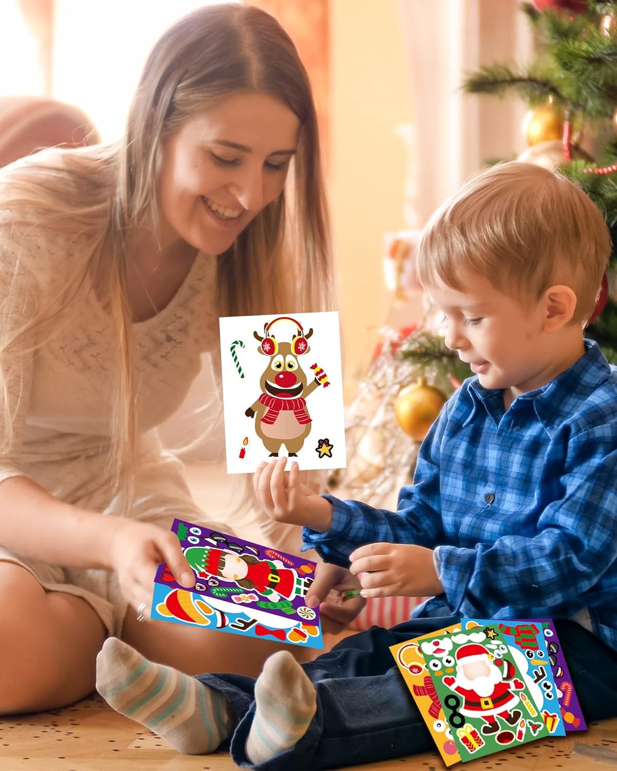40 Sheets Christmas Stickers for Kids, Craft DIY Christmas Santa Snowman Reindeer Elf Face Stickers, Make Your Own Christmas Stickers for Kids Boys Girls Holiday Christmas Party Favors Games Stickers - Image 4