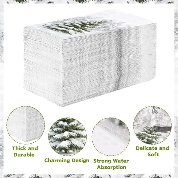100 Pcs Christmas Tree Napkins 3 Ply Winter Forest Snowflake Paper Napkins Disposable Pine Snow Tree Christmas Hand Towels for Bathroom Kitchen Home Holiday Party Decorations Xmas Baby Shower Supplies - Image 4