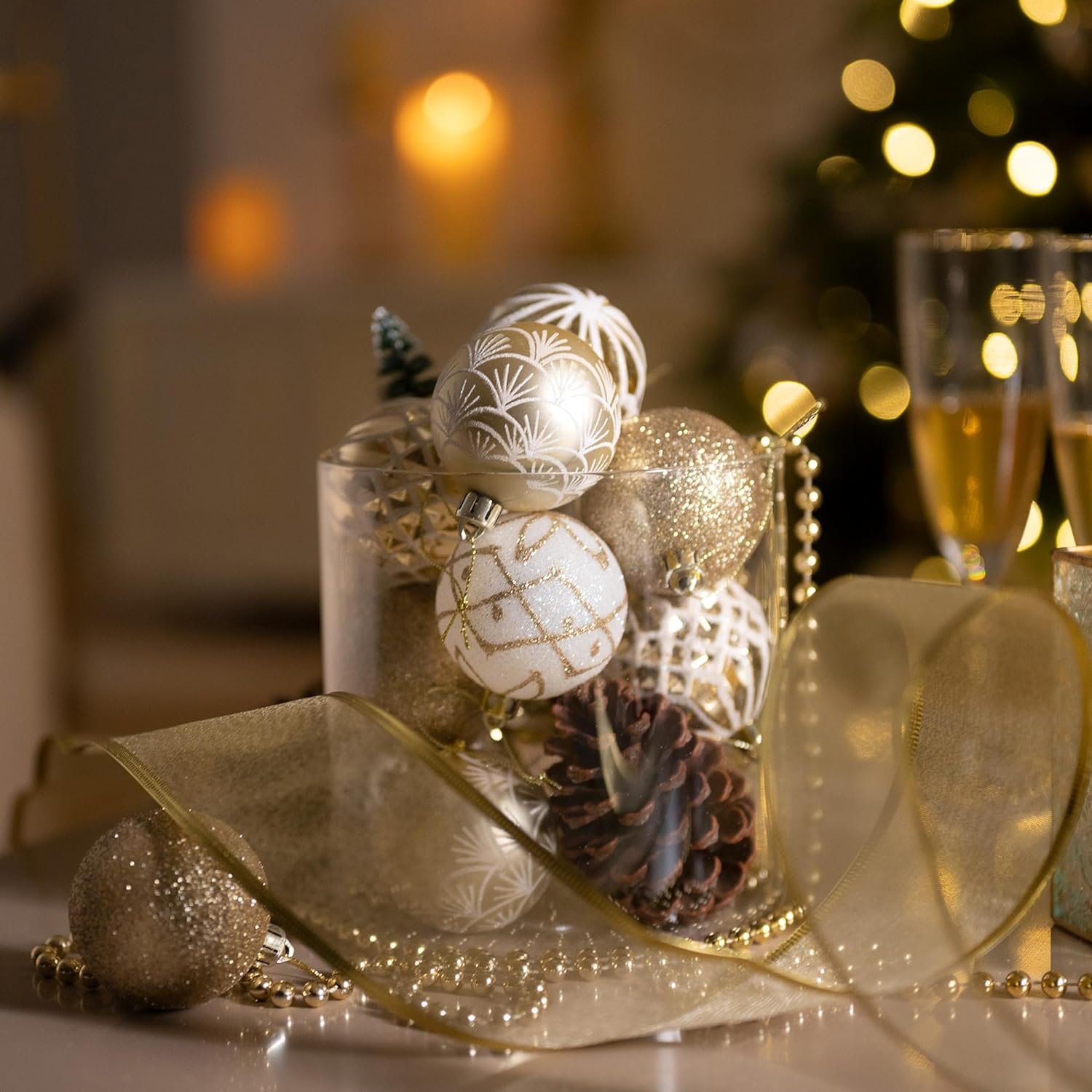 Valery Madelyn Christmas Ornaments Set, 30ct White and Gold Shatterproof Christmas Tree Decorations Ball Ornaments Bulk, 2.36 Inches Elegant Hanging Ornaments for Xmas Trees Holiday Decor - Image 5