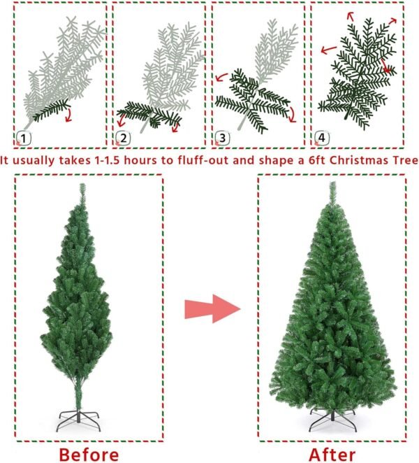 Yaheetech 6ft Artificial Full Spruce Christmas Tree, Artificial Xmas Tree with 714 PVC Branch Tips and Foldable Metal Stand for Home, Party, Office Decoration, Holiday Décor Indoor & Outdoor, Green - Image 6