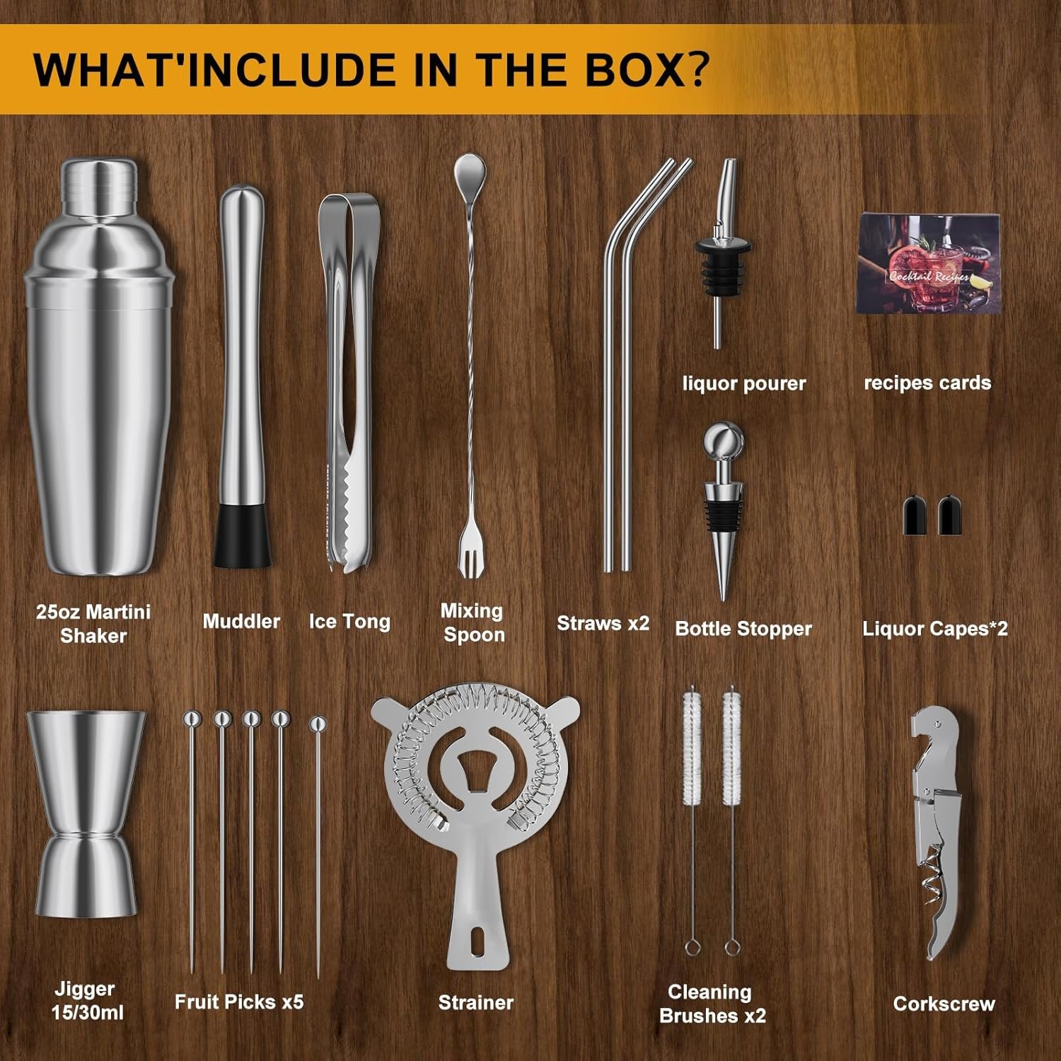 Vabaso Bartender Kit, Cocktail Shaker Set for Mixed Drink Home Bar, 25oz Professional 18/8 Stainless Steel Bar Tool Set with Cocktail Recipes Booklet, Father's Day - Image 3