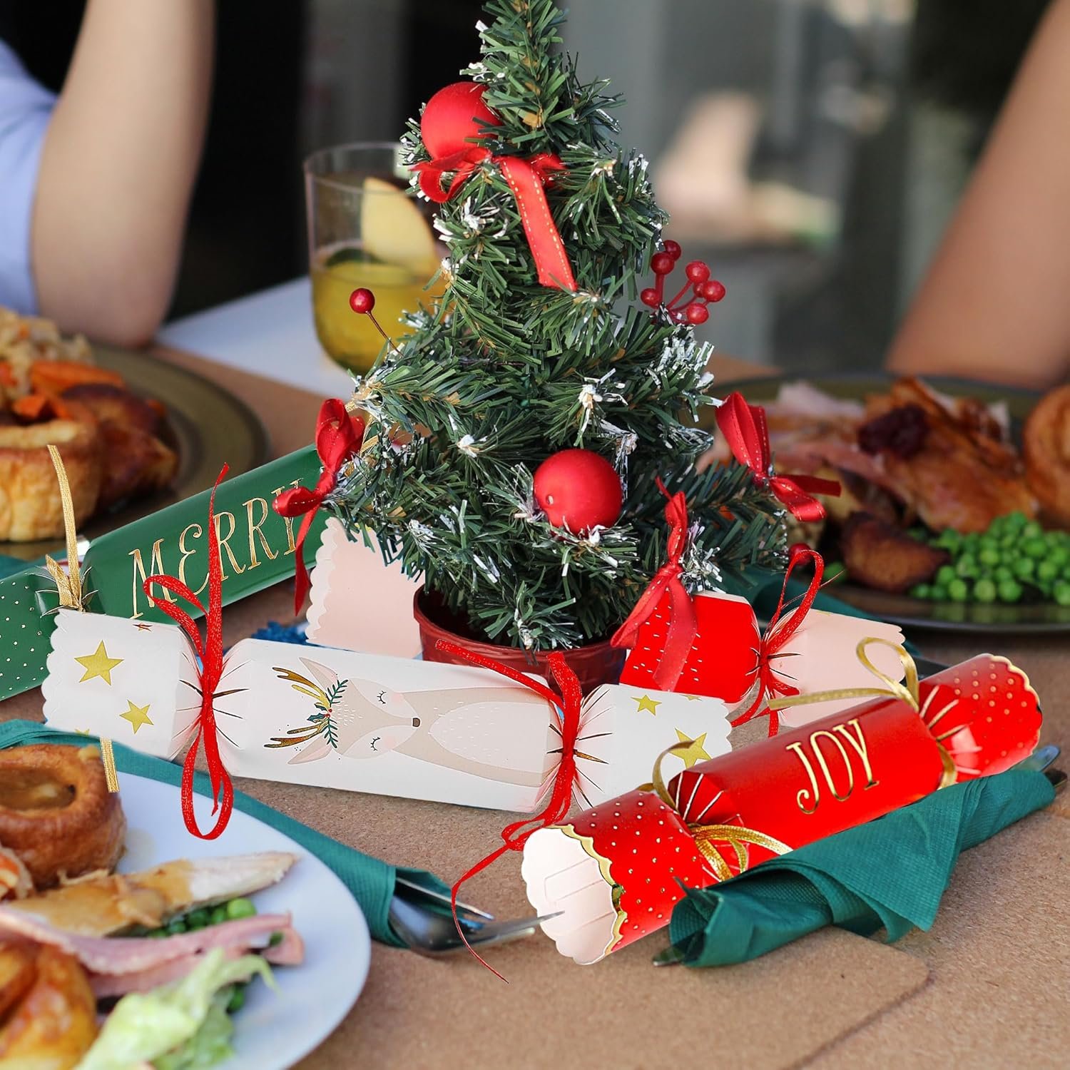 Lulu Home 12 Packs Non-Snap Christmas Crackers Set, Xmas Gift Box Kit Inside with A Puzzle, Small Gadget & Paper Crown for Party Dinner Game Traditions, Reindeer Santa Patterned, Each 6.5"H x 1.4"Dia - Image 6