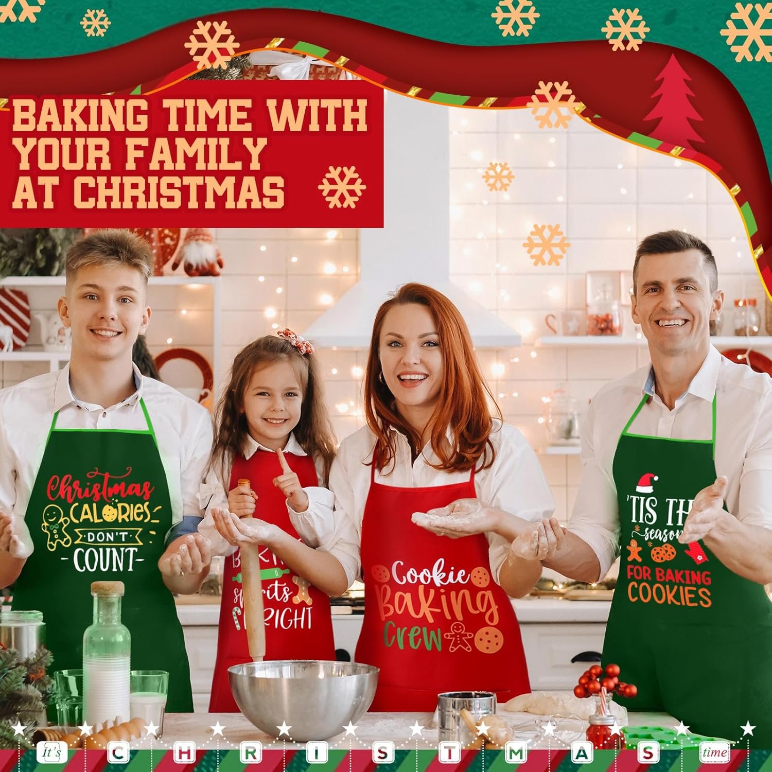 4 Pcs Christmas Apron for Women Men Adjustable Kitchen Chef Apron Cookie Gingerbread Man Santa Hat Christmas Baking Apron for Xmas Kitchen Cooking Baking Crafts Party Supplies - Image 5