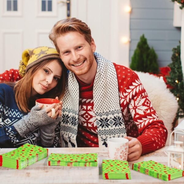 100PCS Christmas Napkins Disposable Green and Red Dots Christmas Paper Napkins Funny Napkins Christmas Disposable Hand Towels for Bathroom Home Kitchen Holiday Christmas Party Decorations - Image 6