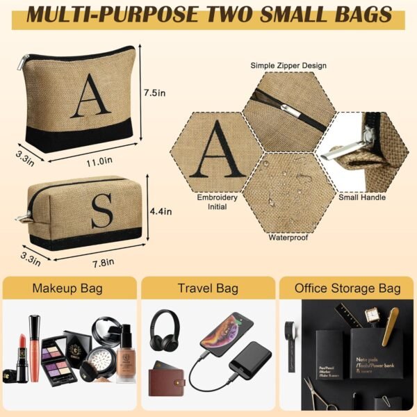 YOOLIFE Christmas Gifts for Women - Initial Jute Tote Bag & 2 Makeup Bags Birthday Gifts for Women Mom Teacher Friend Sister - Image 6