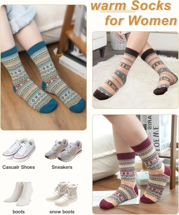 5 Pack Womens Wool Socks Winter Warm Socks Thick Knit Cabin Cozy Crew Soft Socks Hiking Athletic Socks Gifts for Women - Image 6