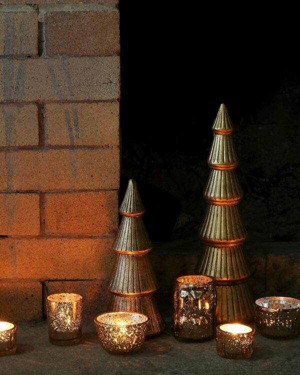 WONDROUS' DECO Wooden Christmas Tree Figurine, Tabletop Gold Tree Figurine, Set of 2 Desk Centerpieces for Christmas Decor - Image 5