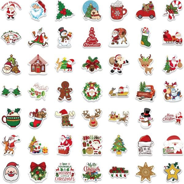 100pcs Christmas Stickers Decorations, Repeating Christmas Holiday Stickers for Kids Adults, Cute Vinyl Laptop Stickers for Skateboard, Water Bottles, Cars, Bumper, Scrapbook, Hard Hat - Image 4