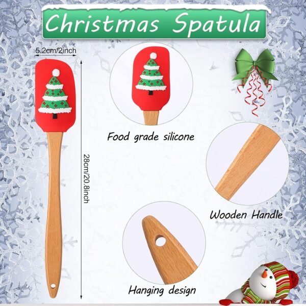 Uiifan Christmas Silicone Spatula Red and Green Whisk Wooden Handle Santa Claus Pattern Spatula Christmas Cake Spatula with Handle for Stir Butter Cream - Image 3