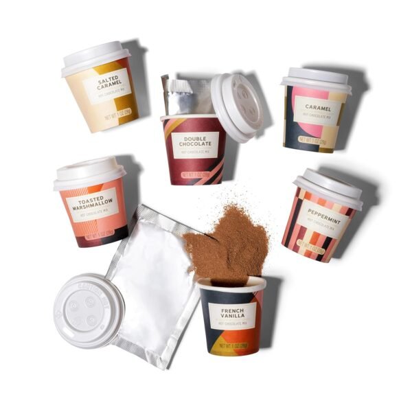 Bombombs Hot Chocolate Mix Gift Set, Hot Chocolate Mix in Mini Cup Packaging, Flavors Include Double Chocolate, French Vanilla, Peppermint, Salted Caramel and More, Set of 6 - Image 3