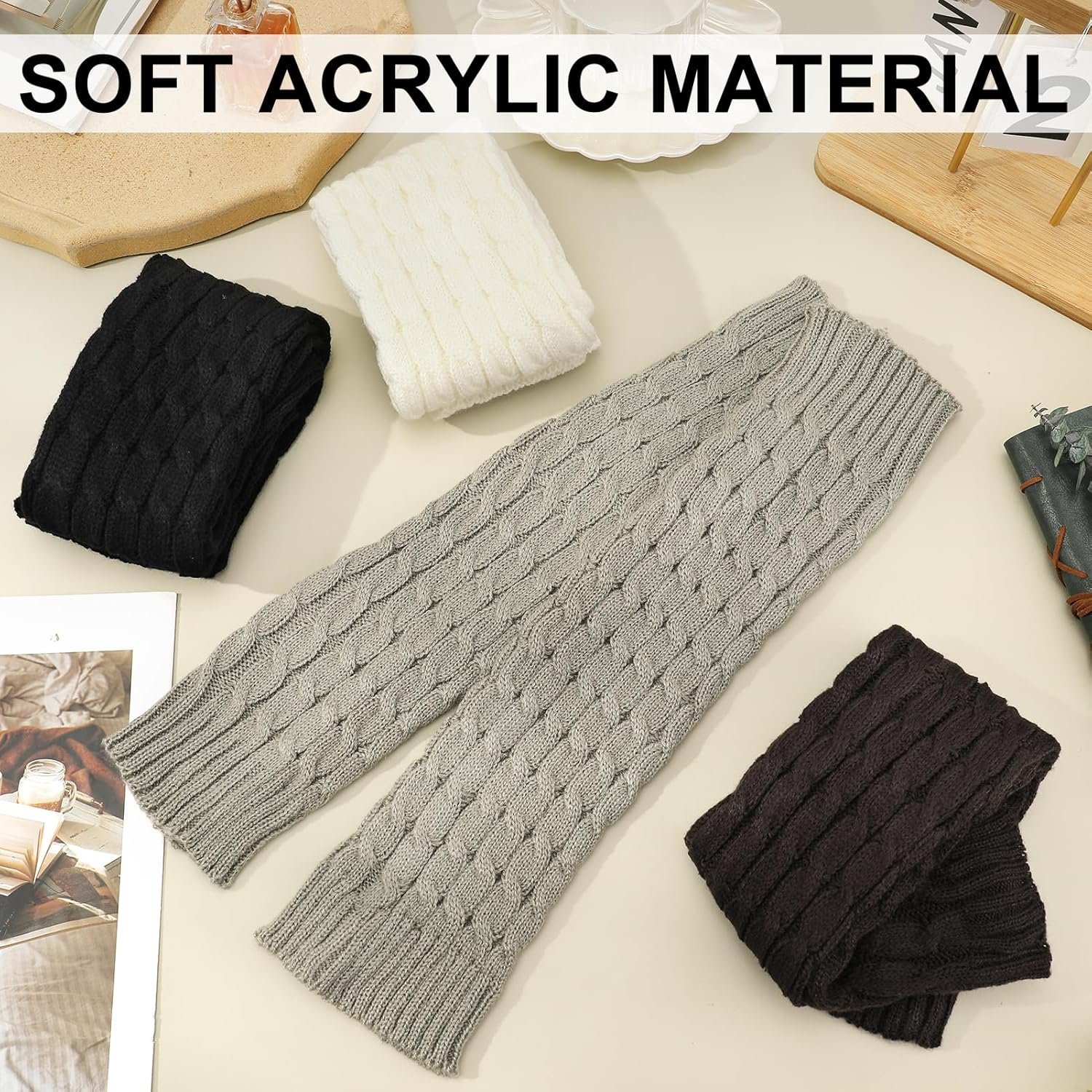 4 Pairs Leg Warmers for Women Winter Long Leg Warmers Knit Leg Warmers Warm Long Boot Socks for 80s Party Yoga Dance - Image 3