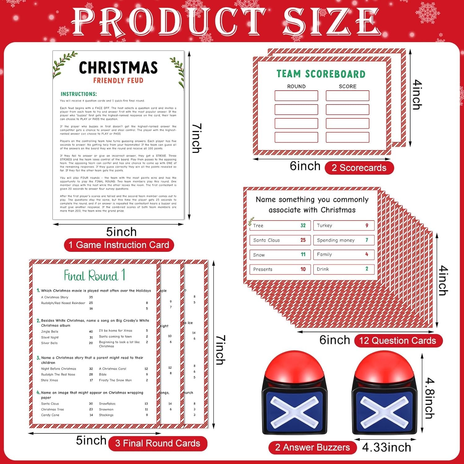 Syhood Christmas Friendly Feud Game with 2 Pcs Game Buzzer, New Year Feud Card Game, Family Game Night, Trivia Quiz Game, Fun Feud for Party Office Class Adult Groups(Christmas) - Image 3