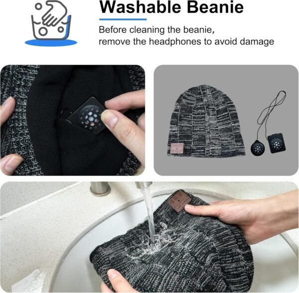 Bluetooth Beanie, Bluetooth 5.2 Comfortable and Warm Beanies Hats for Men/Women/Teens, HD Stereo and Built-in Microphone, Unique Tech Gifts for Christmas Stocking Stuffers, Dark Grey - Image 6