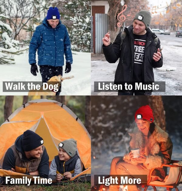 CENSGO Bluetooth Beanie with The Light, Unique Tech Gifts for Men Husband Him Teen, Wireless Headphones for Fishing Jogging Working, Christmas Stocking Black - Image 6